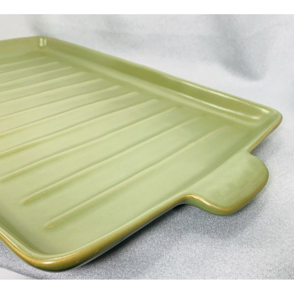 Longaberger Flameware SAGE Grill Pan Pottery Server Cookware 18" x 10" Green - Picture 11 of 14